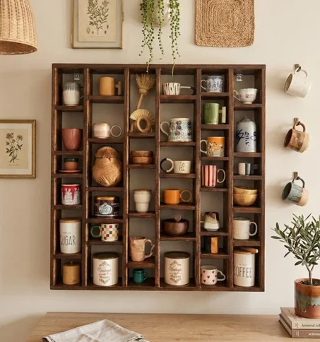 Wooden Mug Organizer Shelf – Coffee Bar Wall Storage Rack