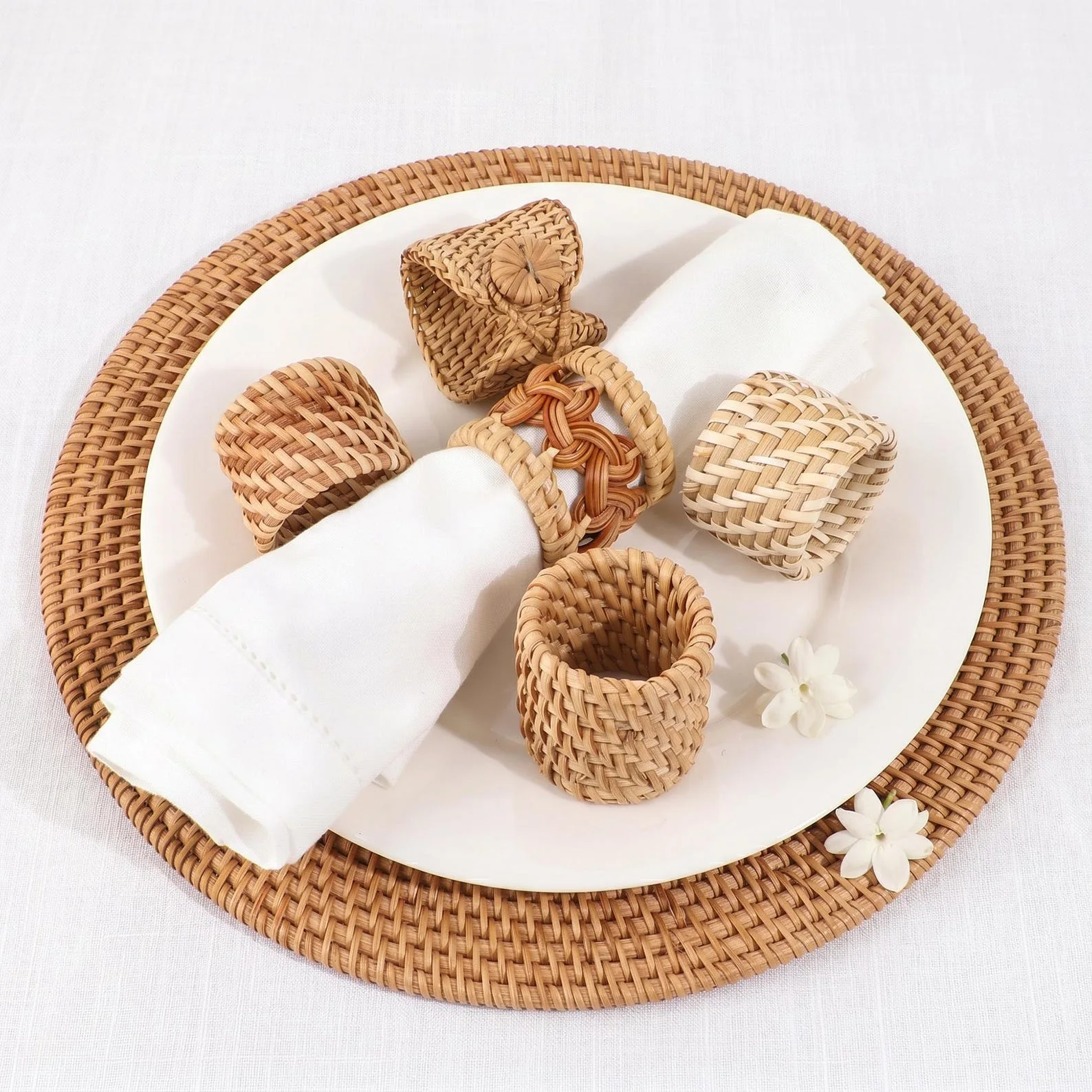 Handmade Wicker Napkin Rings Set – Rustic Boho Table Decor