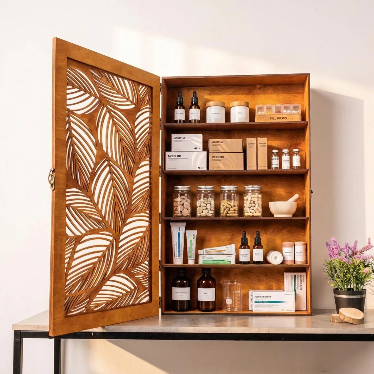 Wooden Bathroom Wall Cabinet with Door