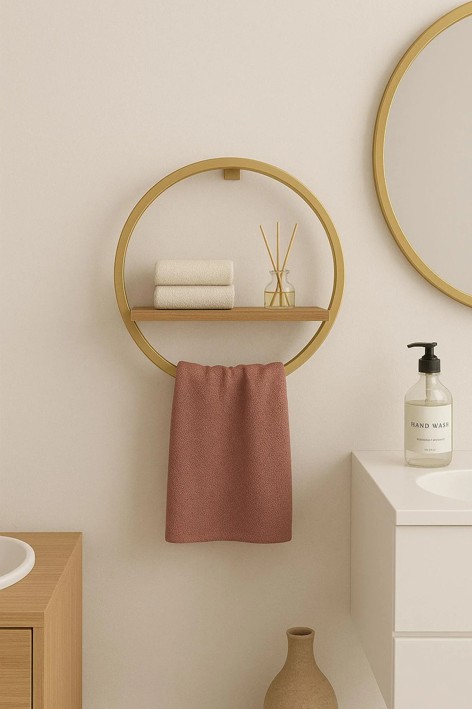 Round Wall-Mounted Towel Rack with Shelf – Modern Bathroom Organizer