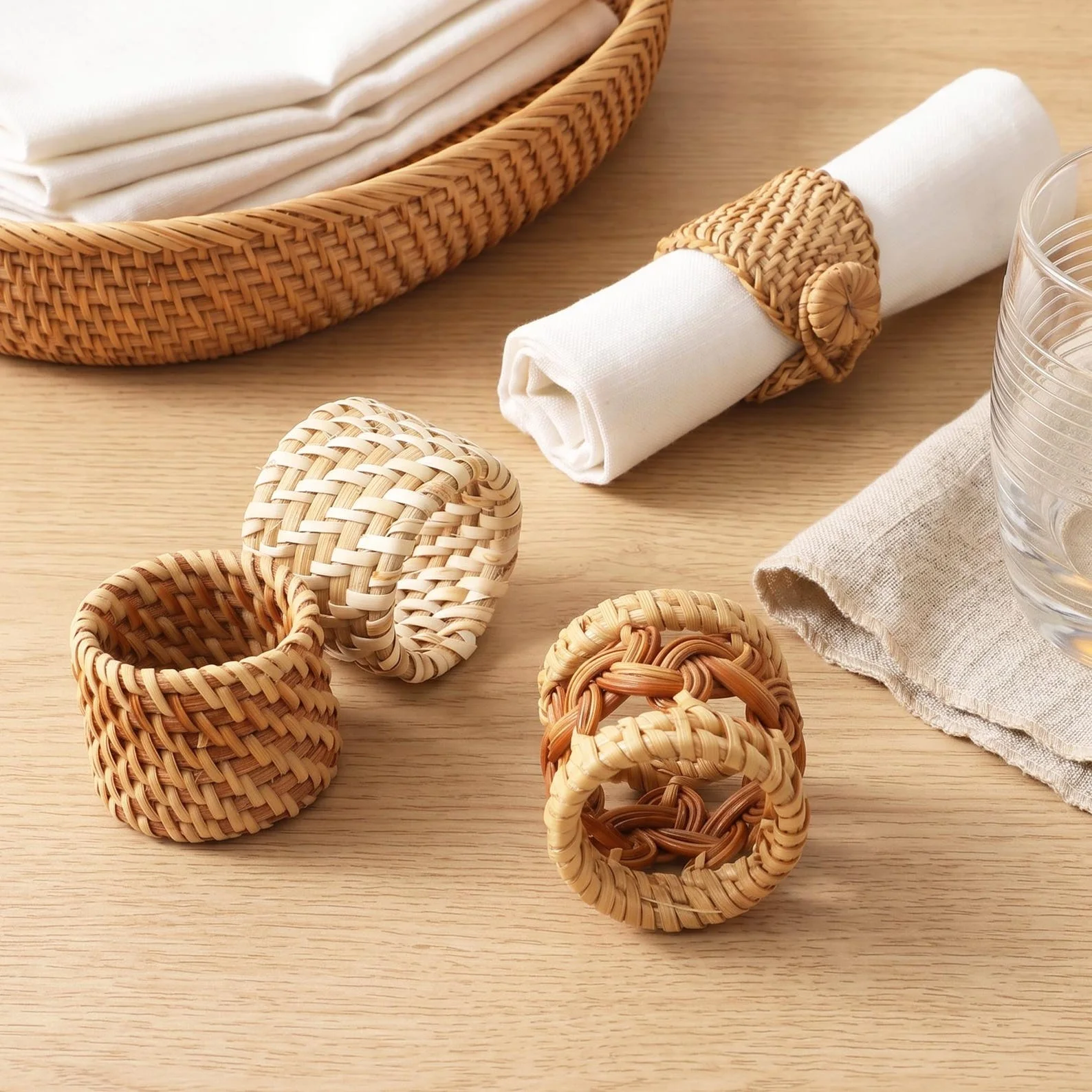 Handmade Wicker Napkin Rings Set – Rustic Boho Table Decor