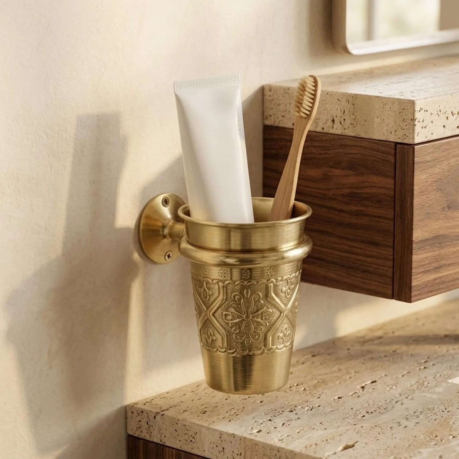 Unlacquered Brass Wall-Mounted Toothbrush Cup Holder