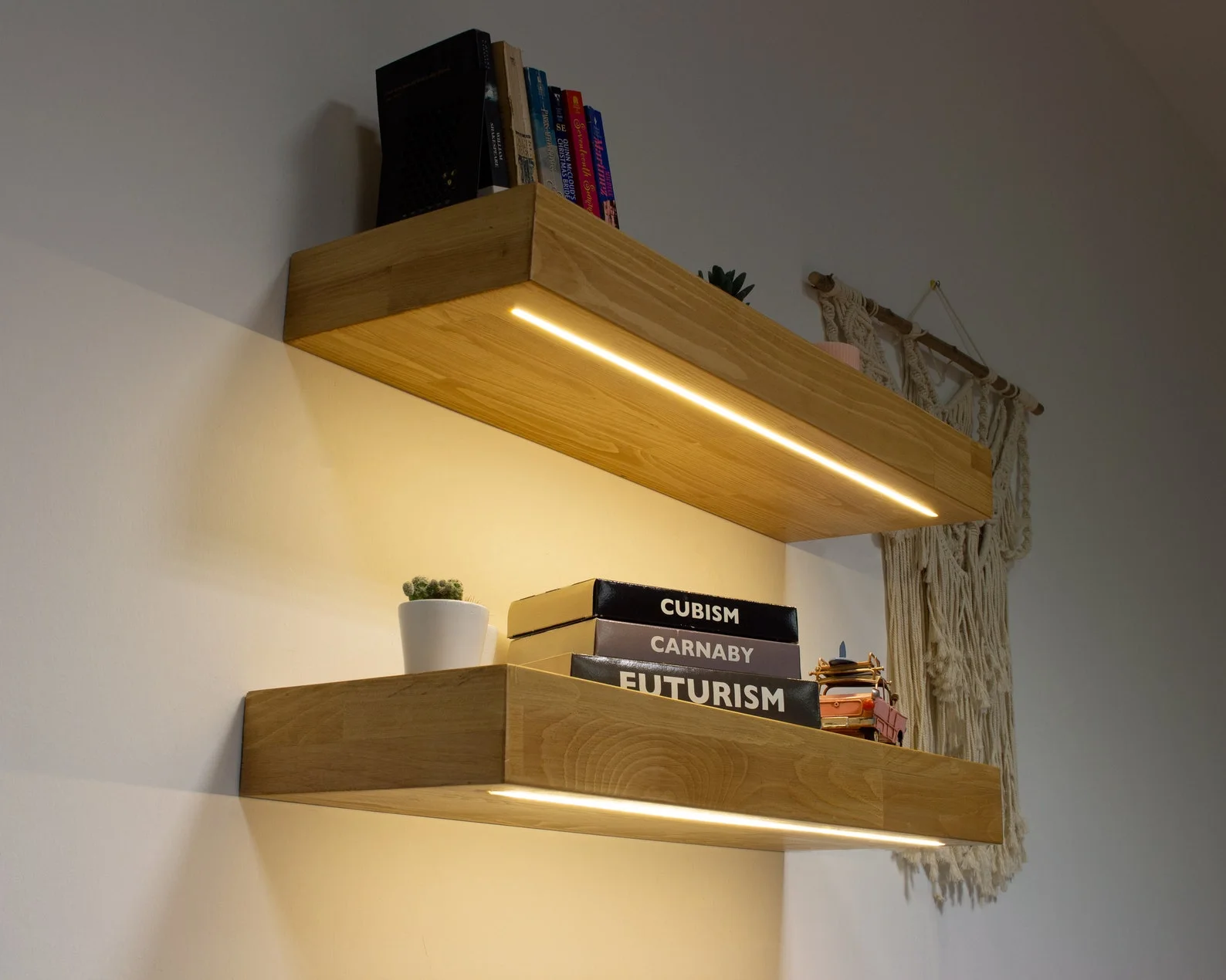Floating Wooden Wall Shelf with LED Lights
