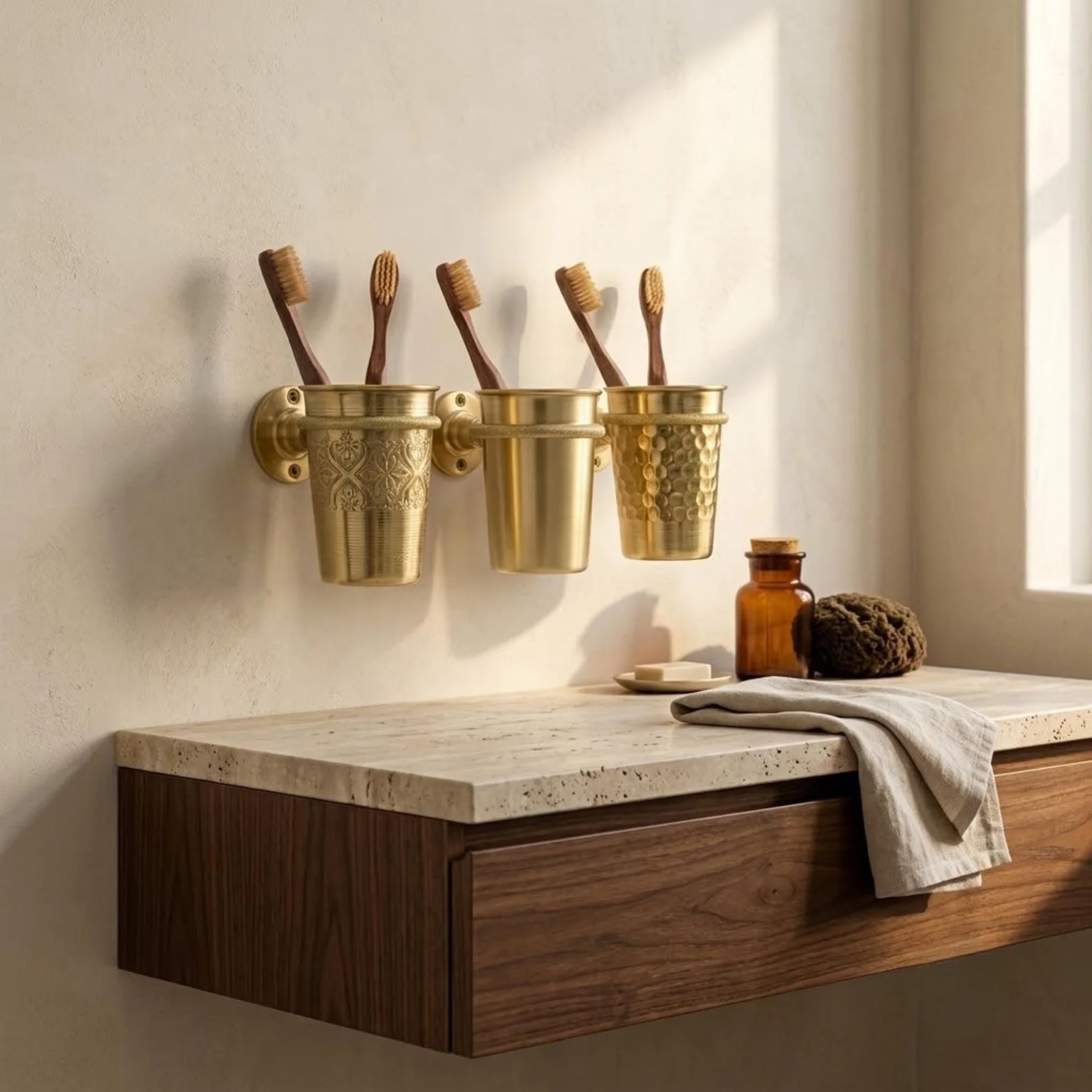 Unlacquered Brass Wall-Mounted Toothbrush Cup Holder