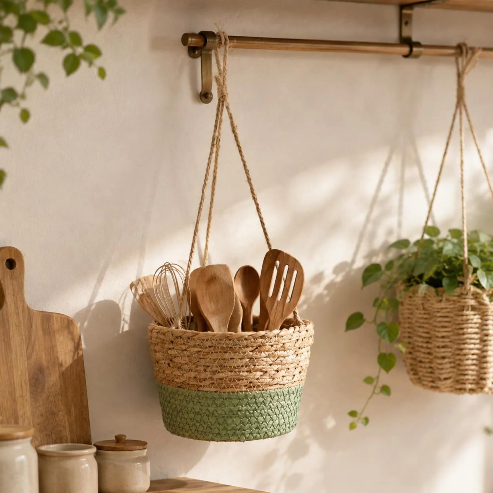 Handwoven Rattan Wall Hanging Basket – Boho Plant Holder