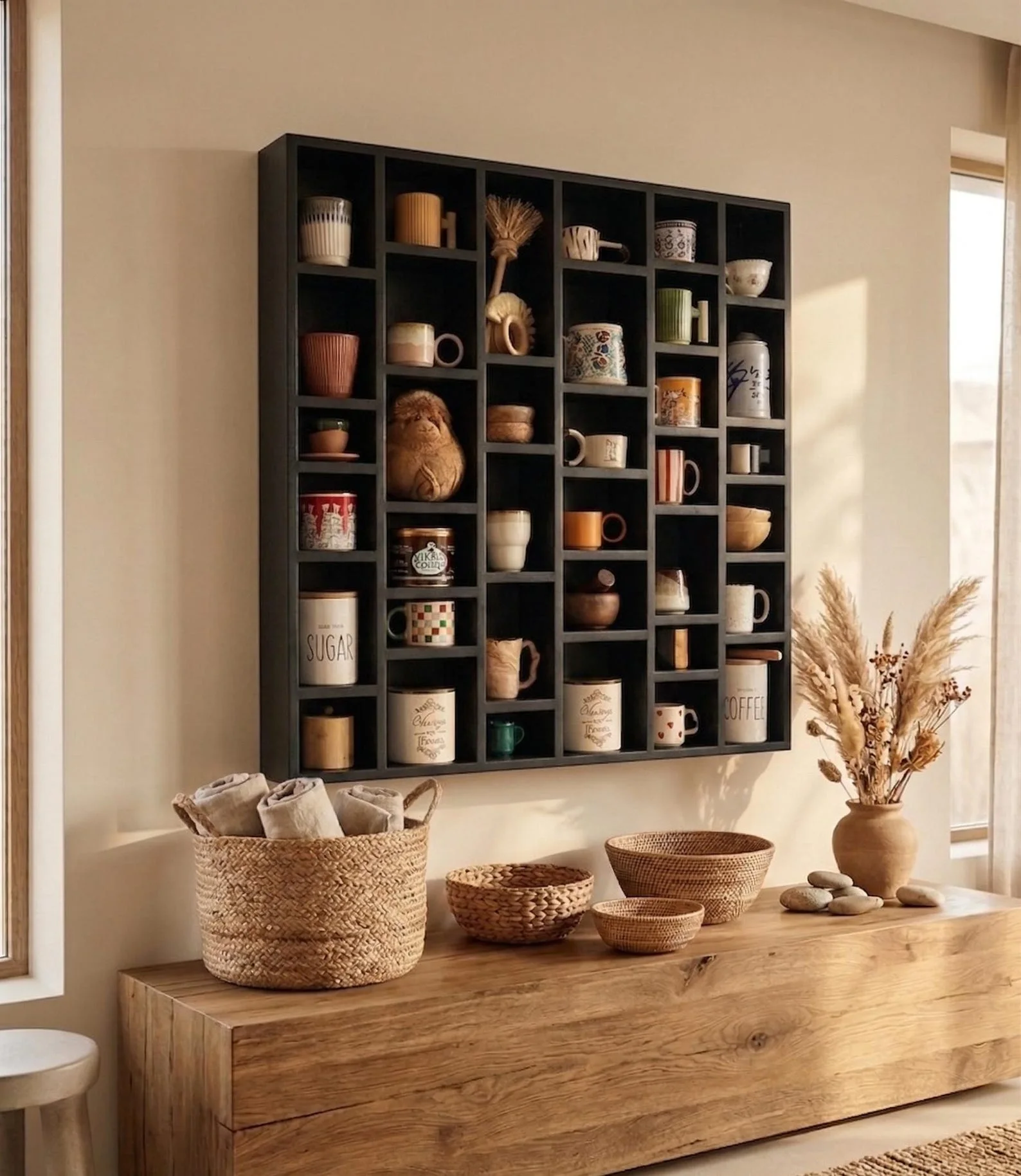 Wooden Mug Organizer Shelf – Coffee Bar Wall Storage Rack