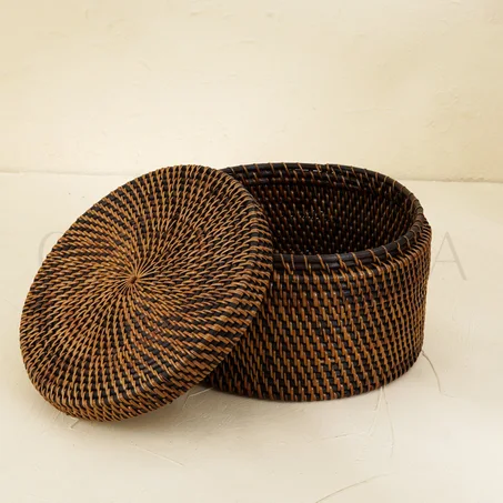 Round Rattan Woven Storage Basket – Dark Brown