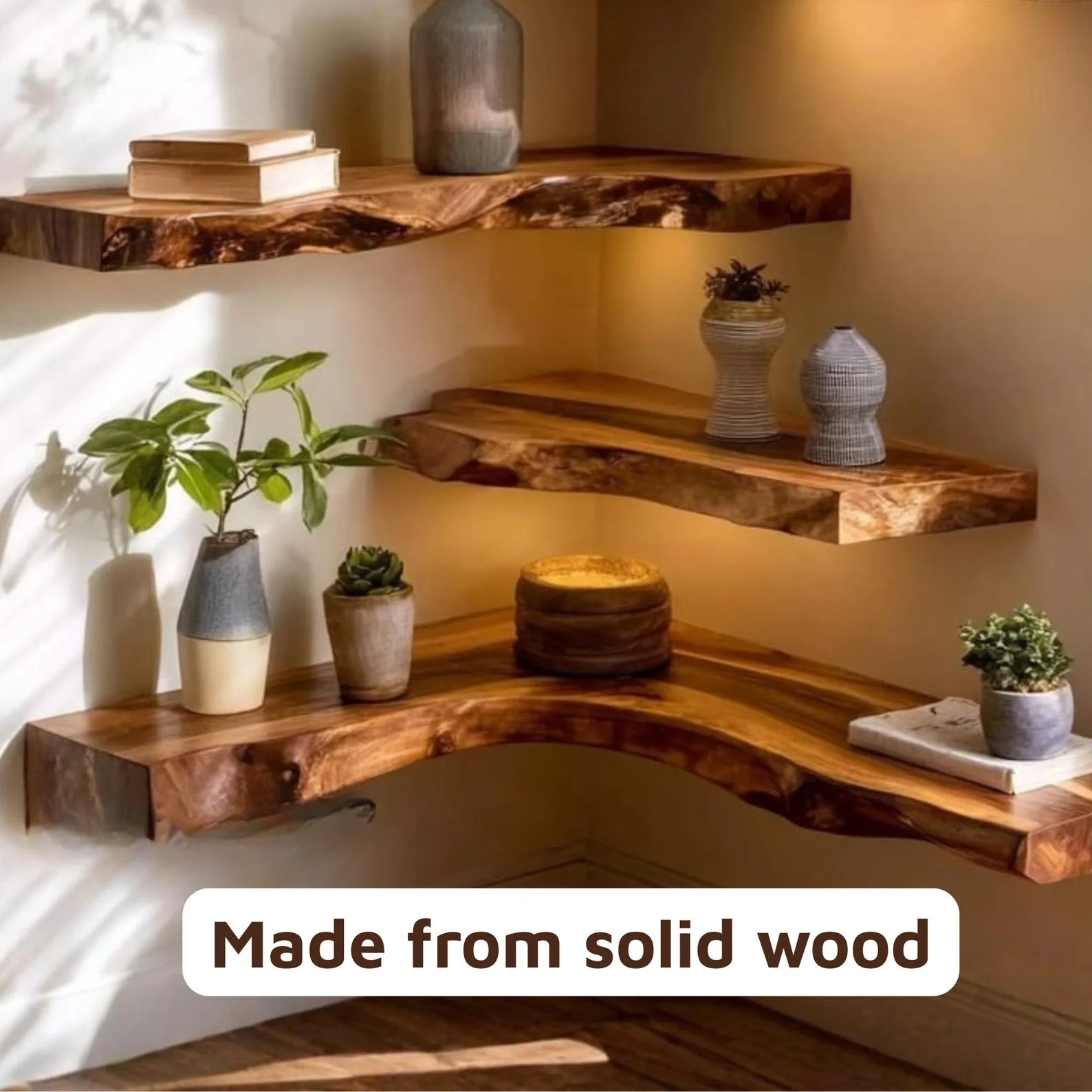 Handcrafted Live Edge Corner Wall Shelf – Rustic Wood Floating Shelf