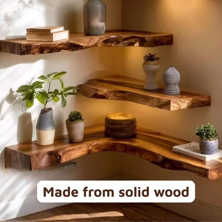 Handcrafted Live Edge Corner Wall Shelf – Rustic Wood Floating Shelf