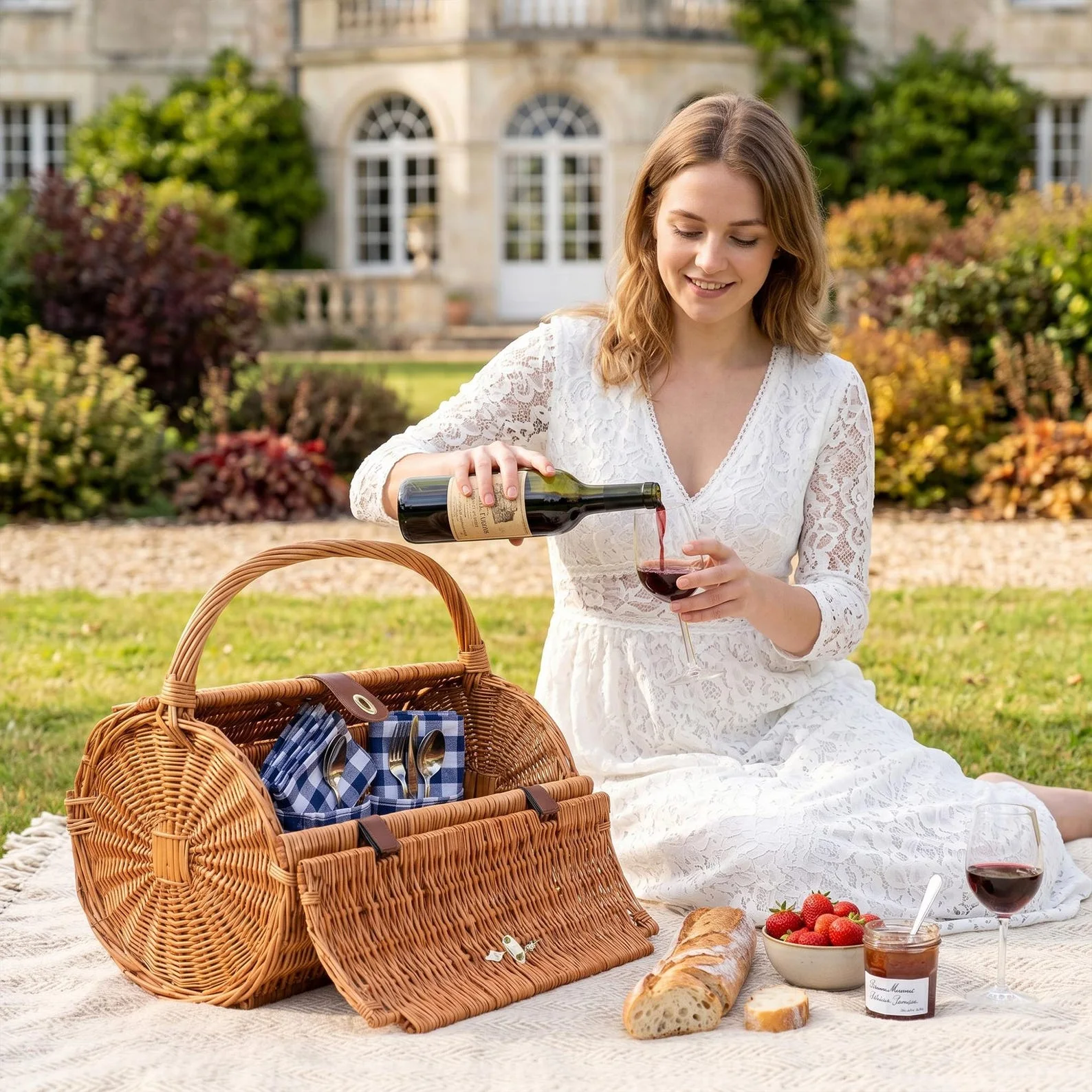 Handwoven Wicker Picnic Basket – Rustic Natural Storage Basket