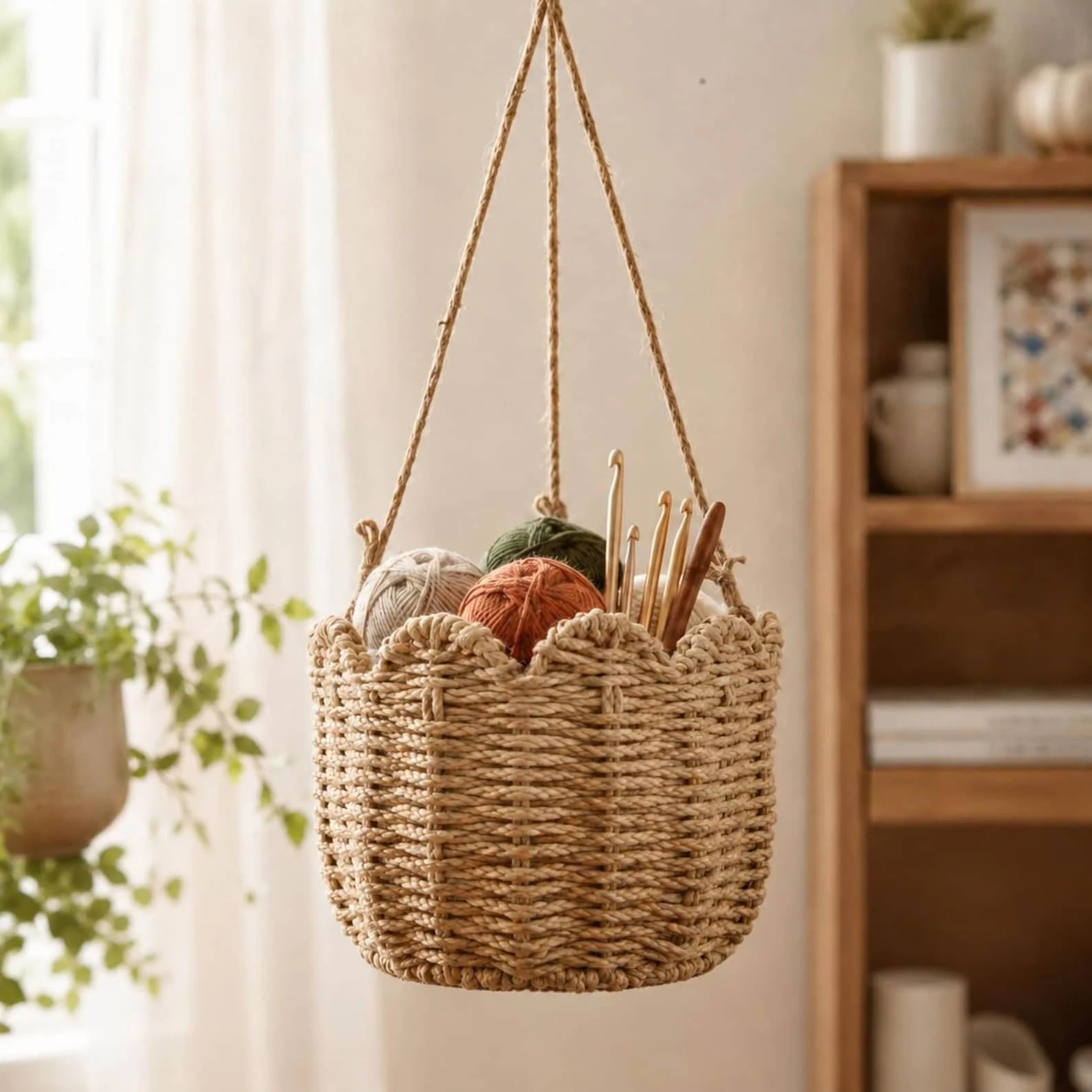 Handwoven Rattan Wall Hanging Basket – Boho Plant Holder