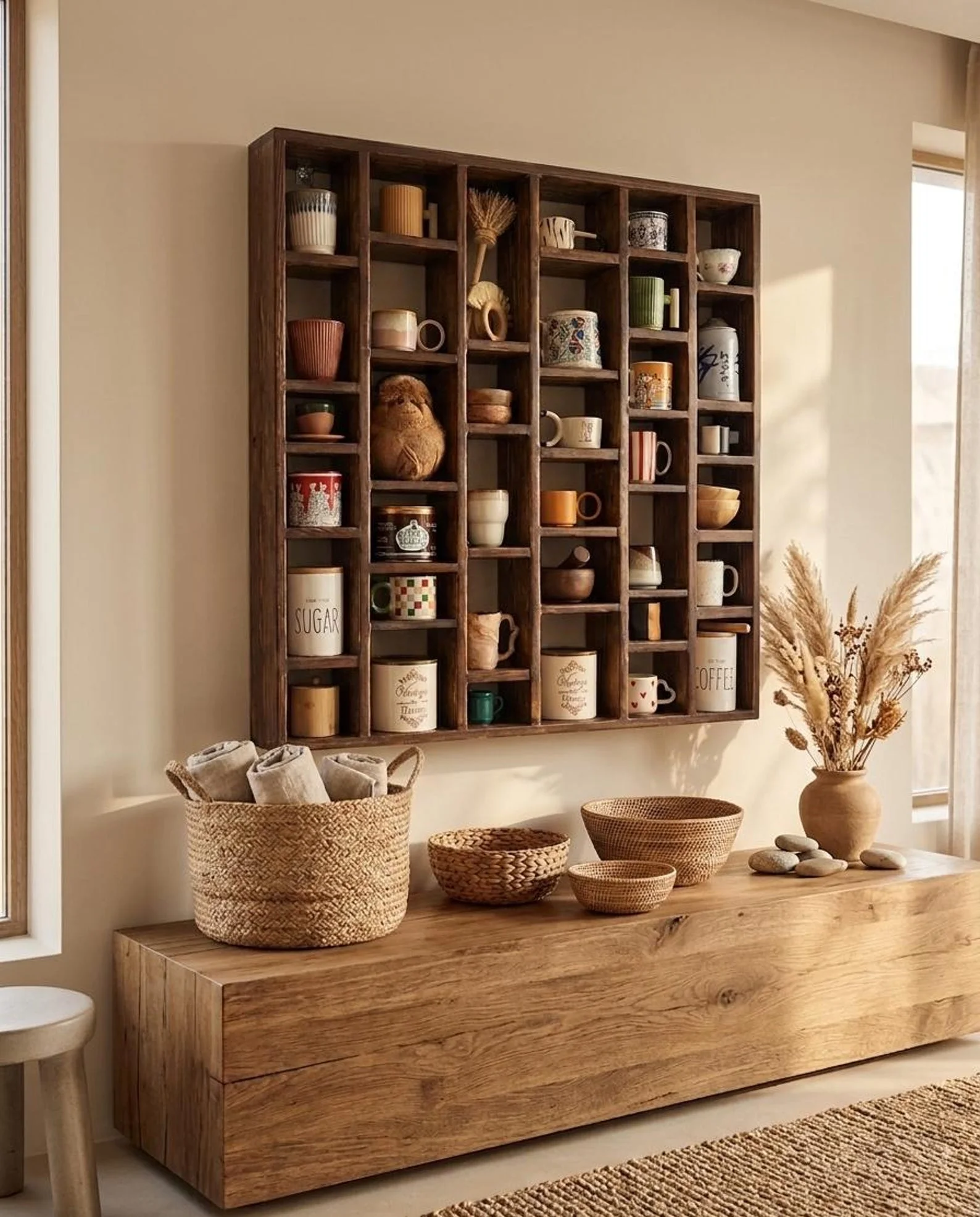 Wooden Mug Organizer Shelf – Coffee Bar Wall Storage Rack