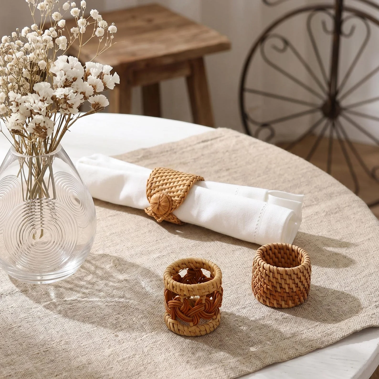 Handmade Wicker Napkin Rings Set – Rustic Boho Table Decor
