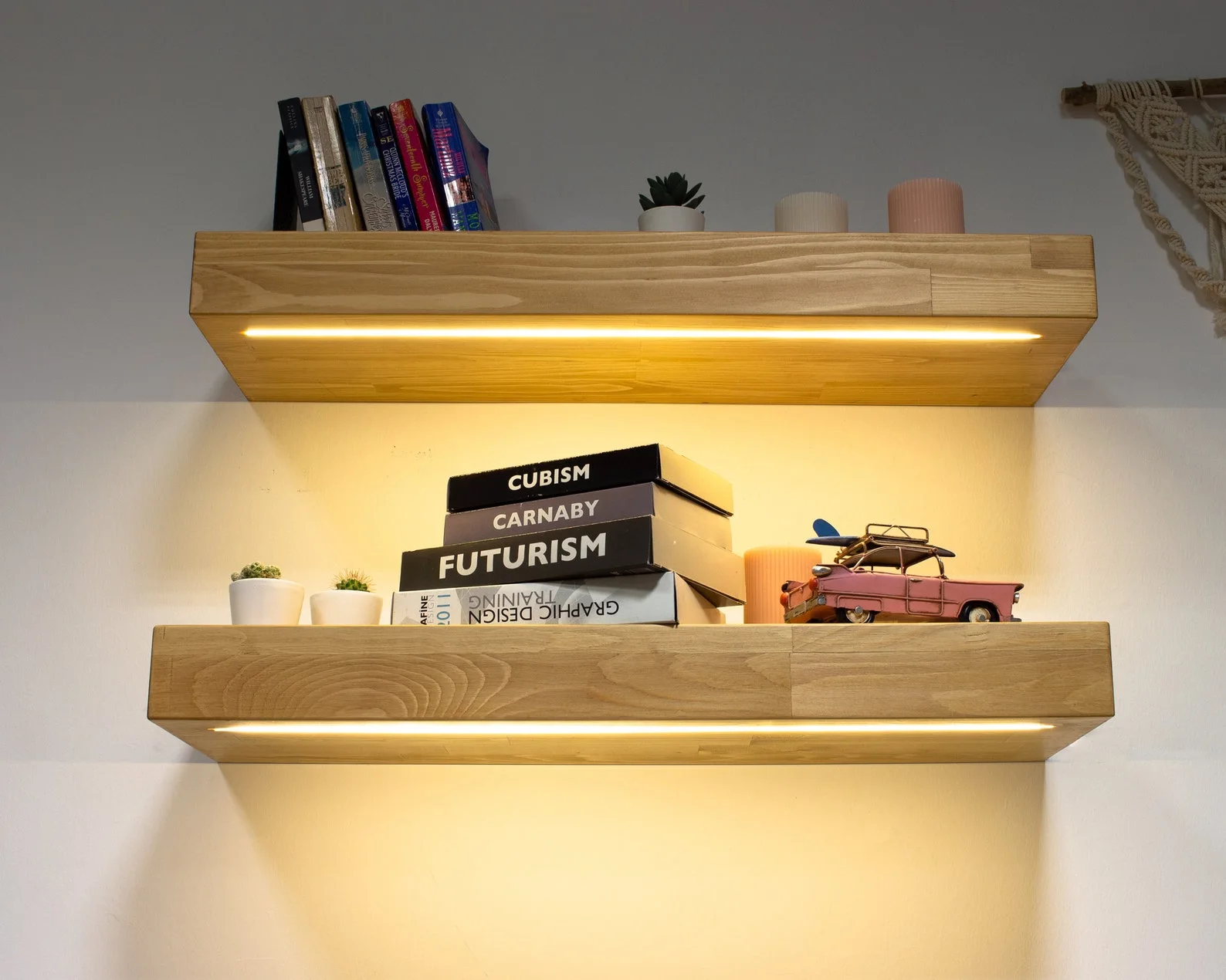 Floating Wooden Wall Shelf with LED Lights