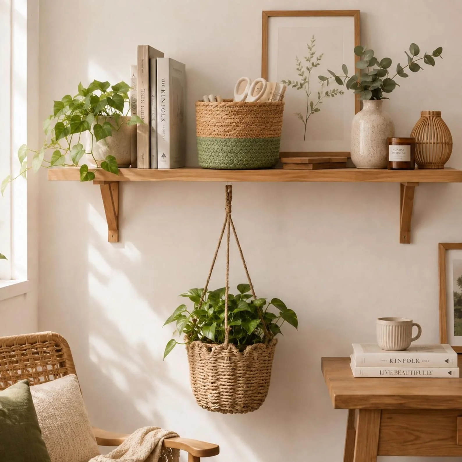 Handwoven Rattan Wall Hanging Basket – Boho Plant Holder
