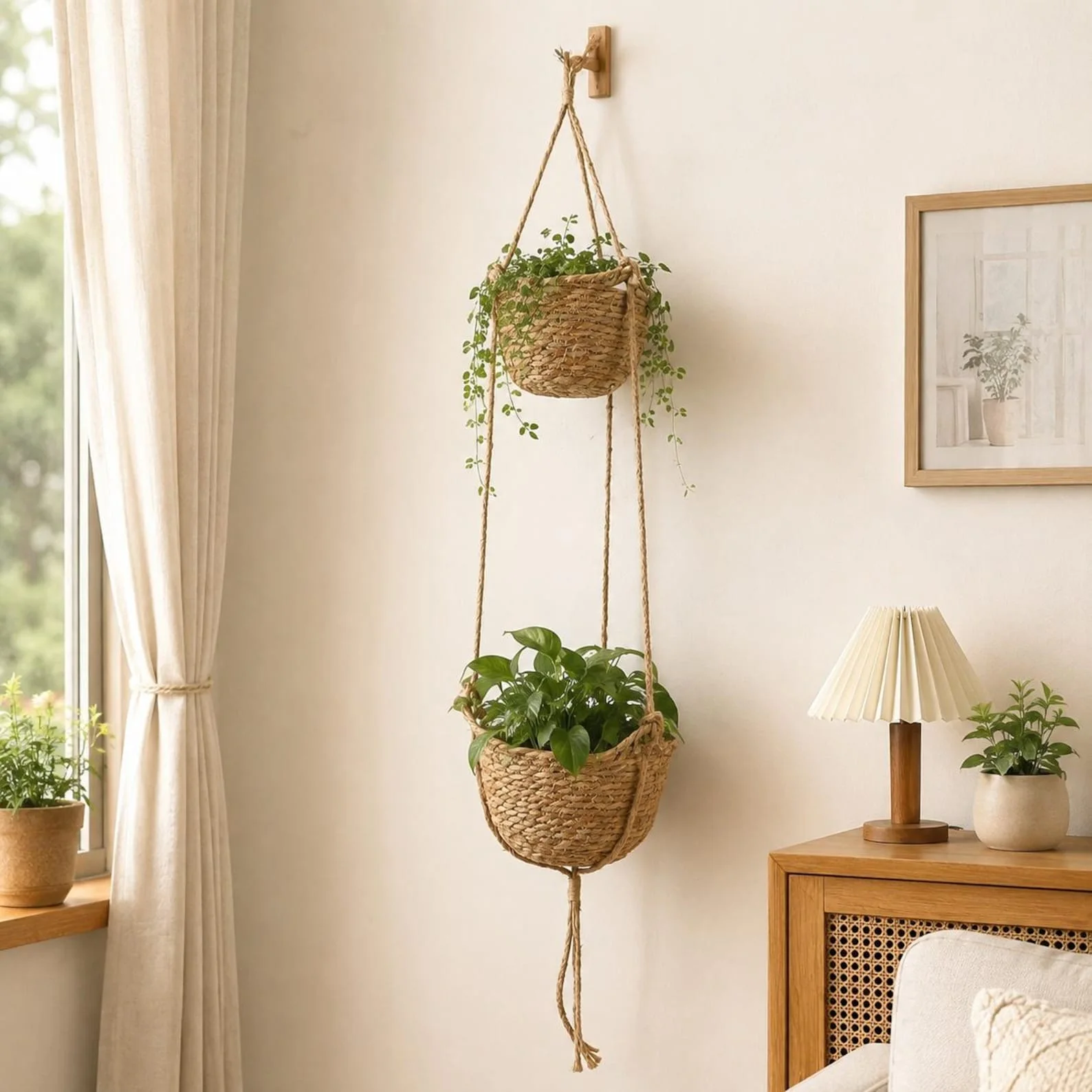 Handwoven Rattan Wall Hanging Basket – Boho Plant Holder