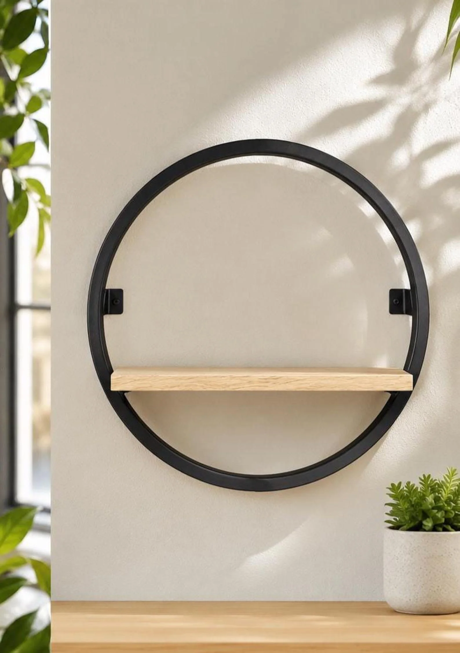 Round Wall-Mounted Towel Rack with Shelf – Modern Bathroom Organizer