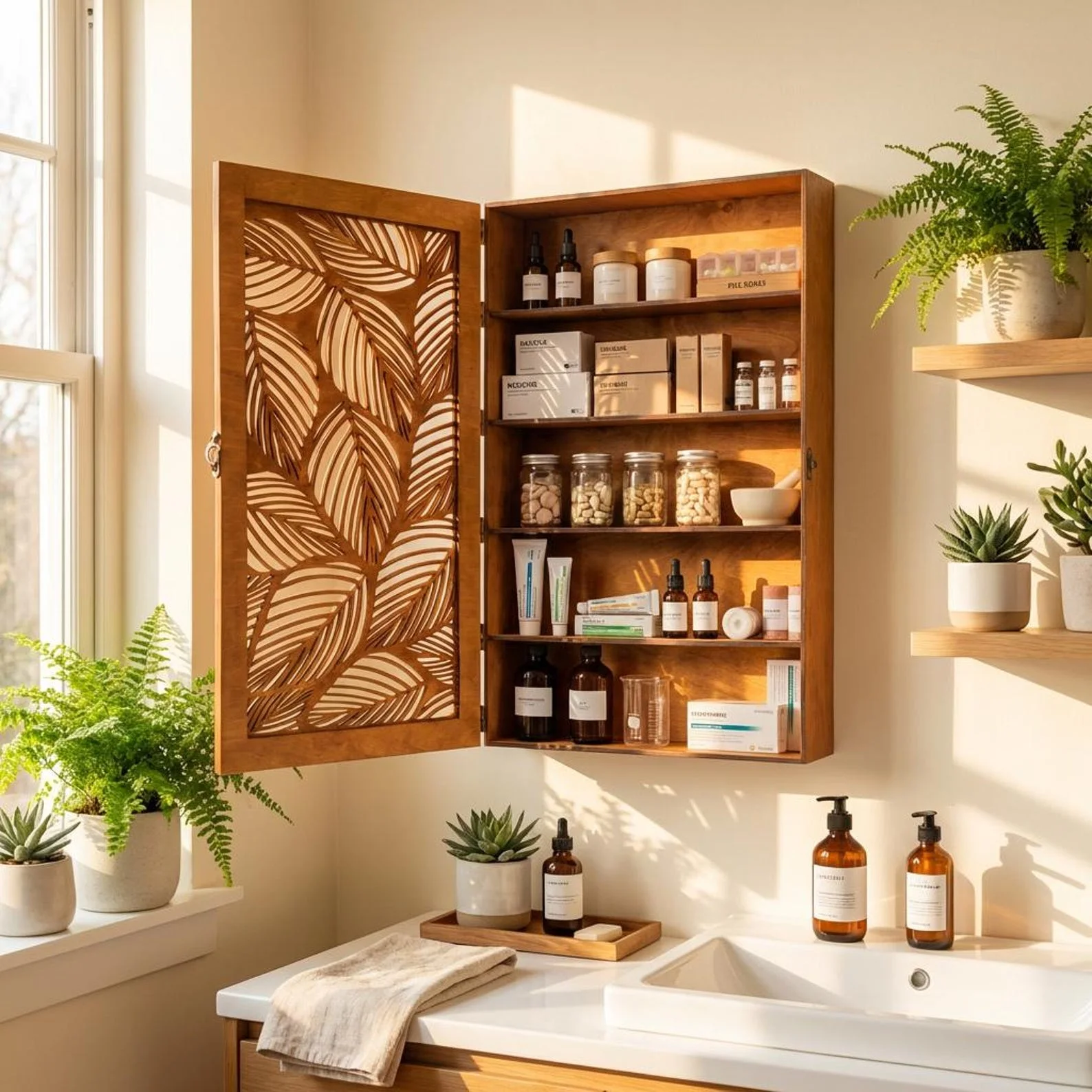 Wooden Bathroom Wall Cabinet with Door