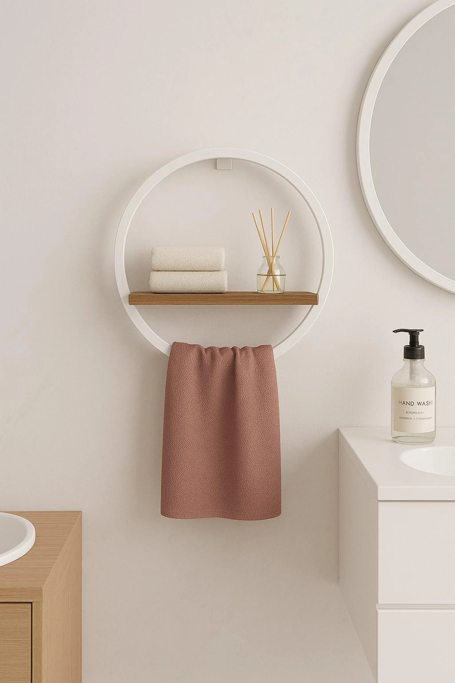 Round Wall-Mounted Towel Rack with Shelf – Modern Bathroom Organizer