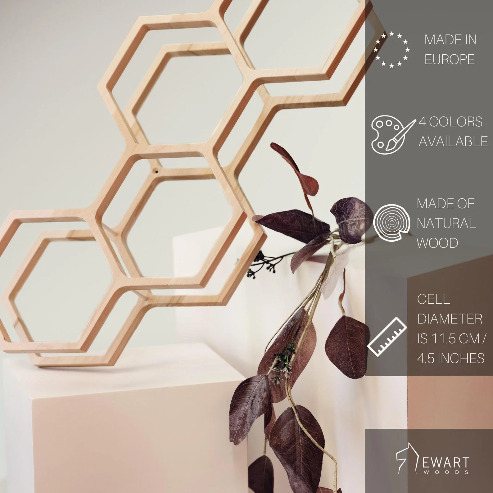 Honeycomb Wooden Toilet Paper Holder with Floating Storage Shelf