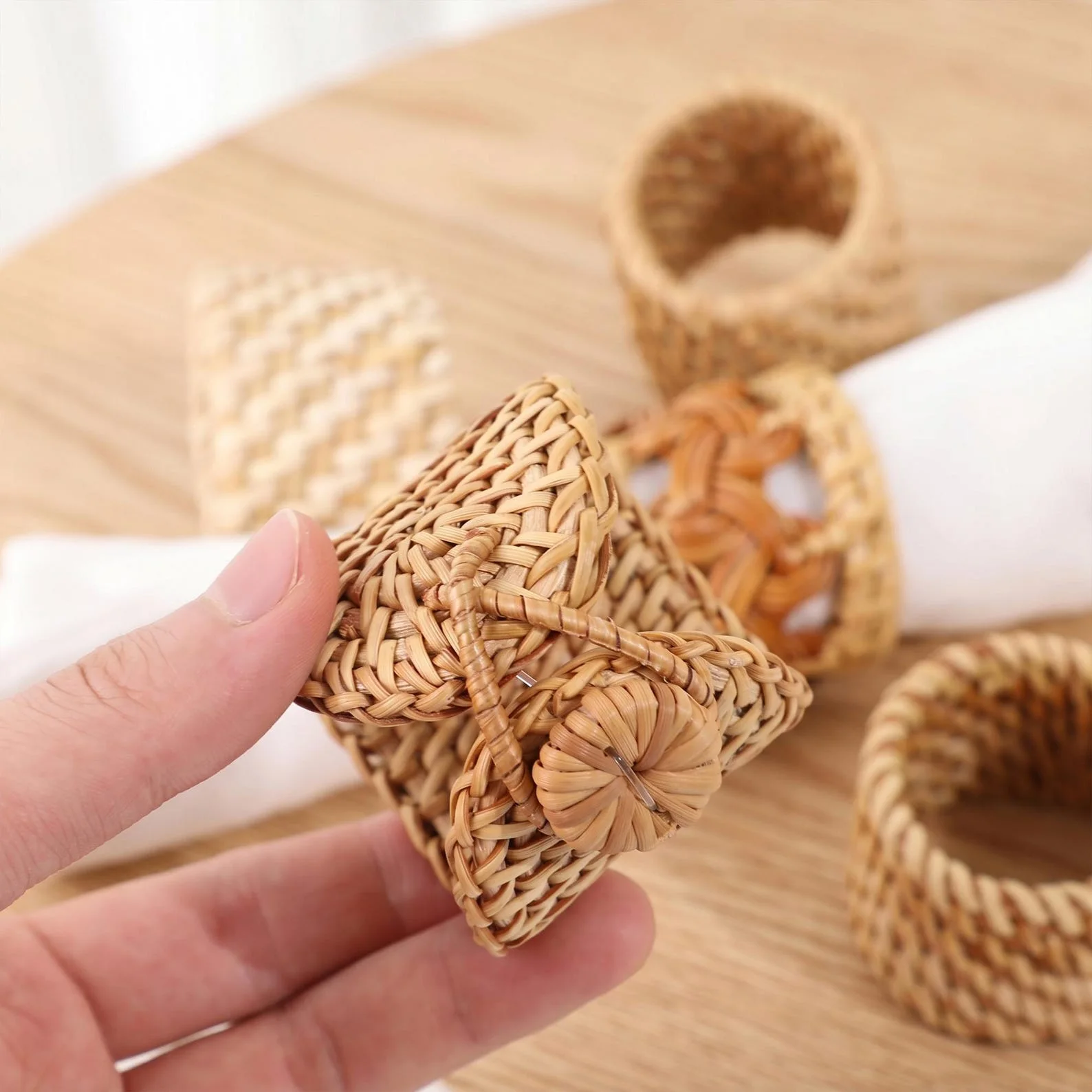 Handmade Wicker Napkin Rings Set – Rustic Boho Table Decor