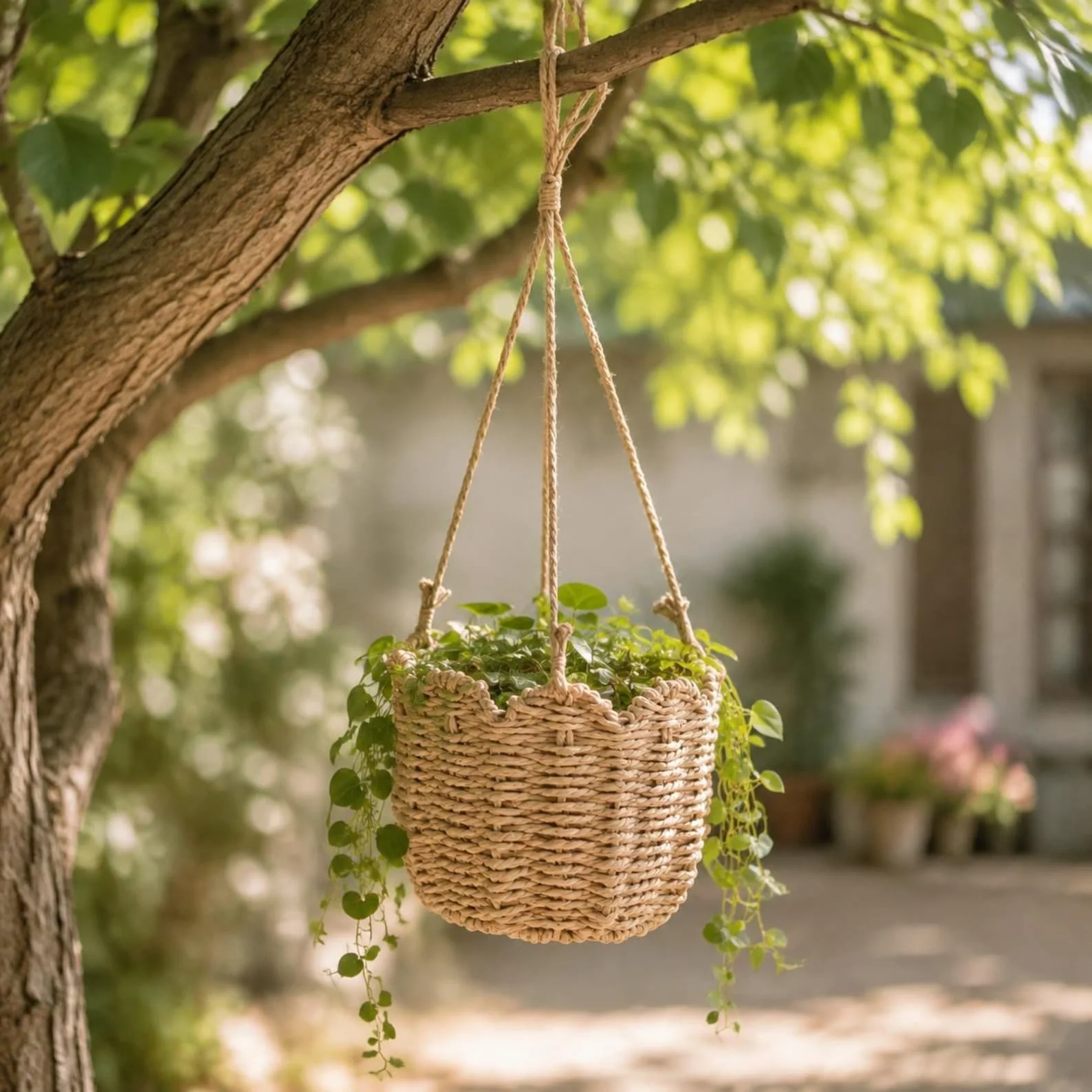 Handwoven Rattan Wall Hanging Basket – Boho Plant Holder