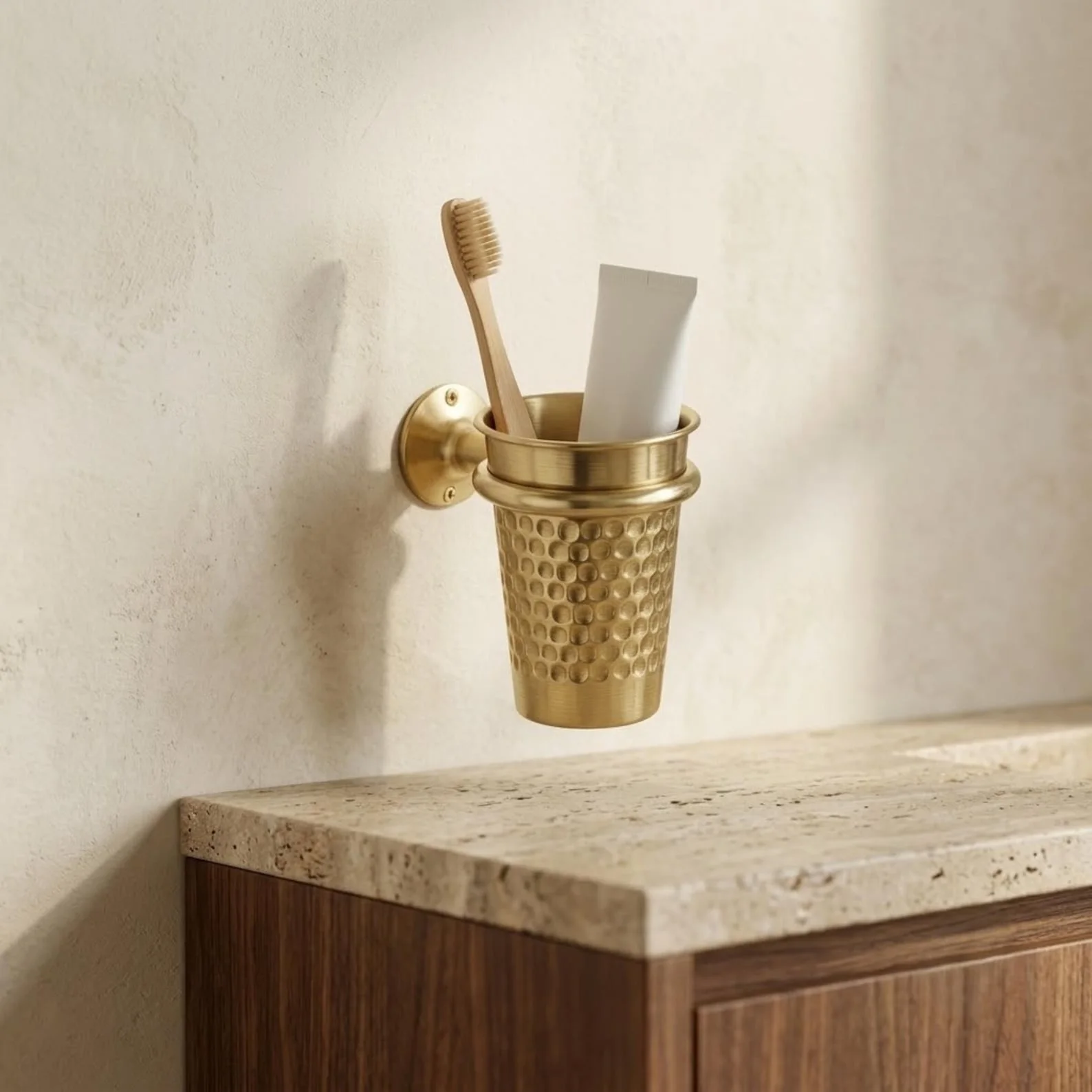 Unlacquered Brass Wall-Mounted Toothbrush Cup Holder