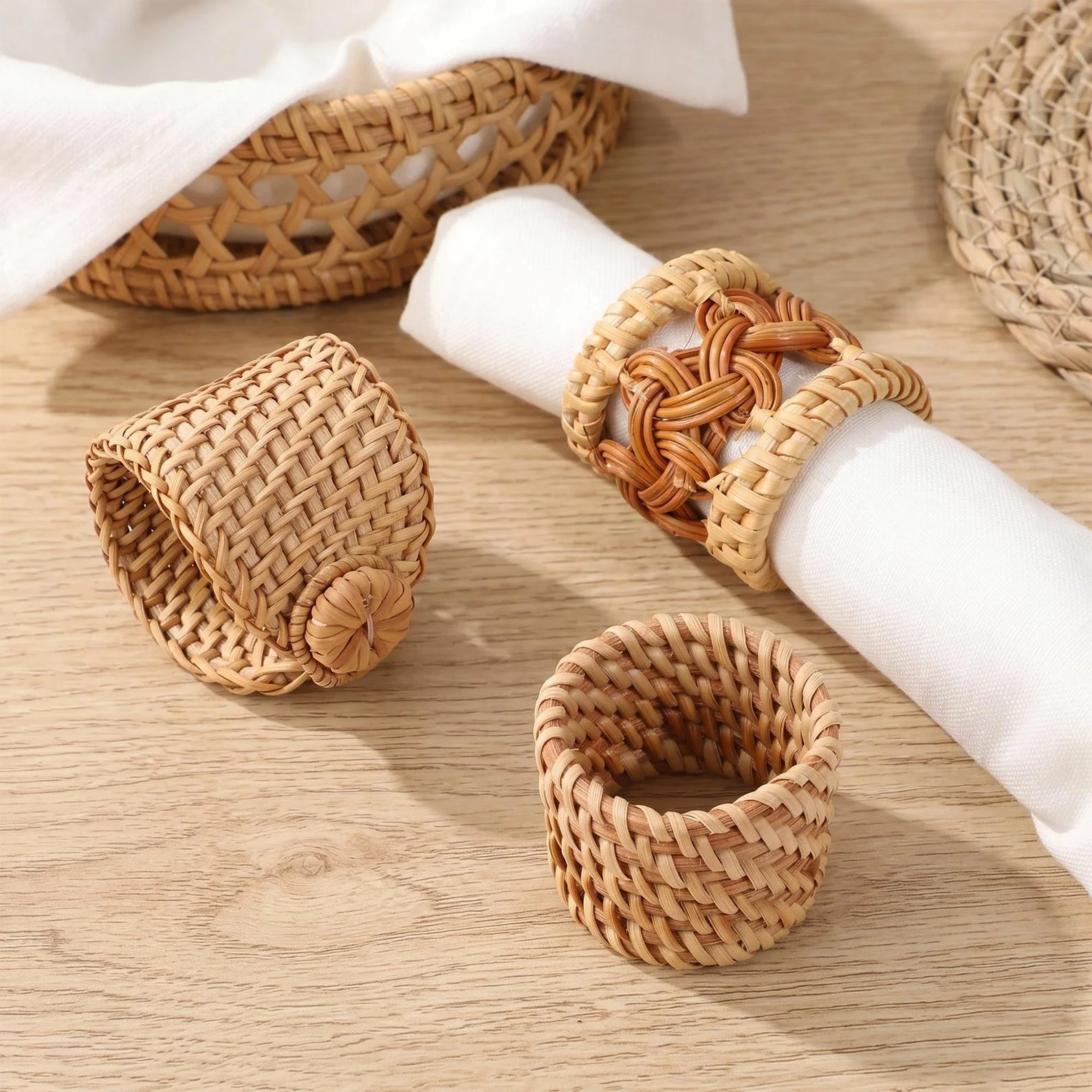 Handmade Wicker Napkin Rings Set – Rustic Boho Table Decor