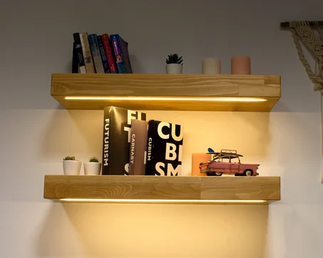 Floating Wooden Wall Shelf with LED Lights