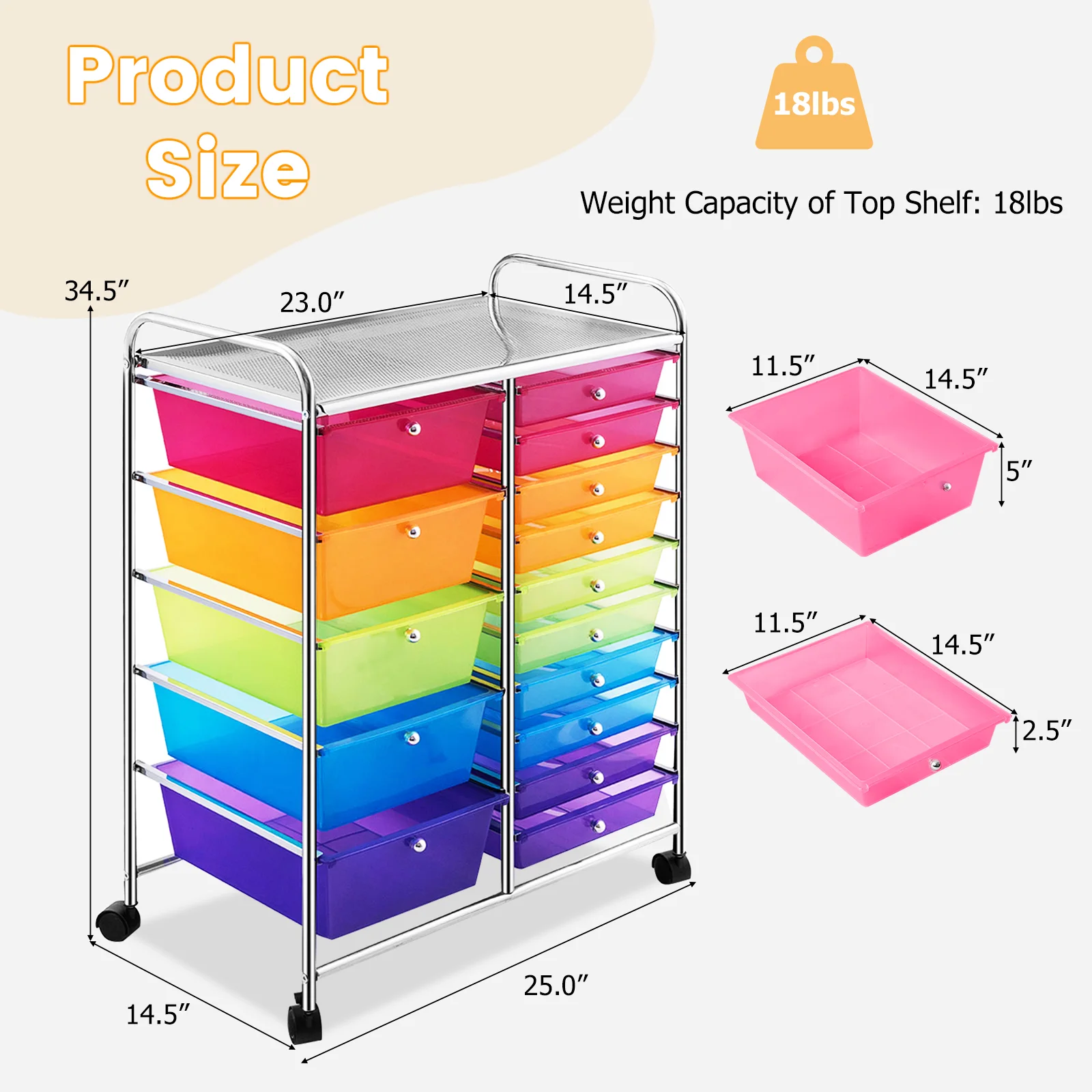15-Drawer Rolling Storage Cart Organizer