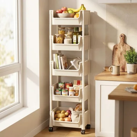 5-Tier Slim Rolling Storage Cart – Mobile Bathroom & Kitchen Organizer