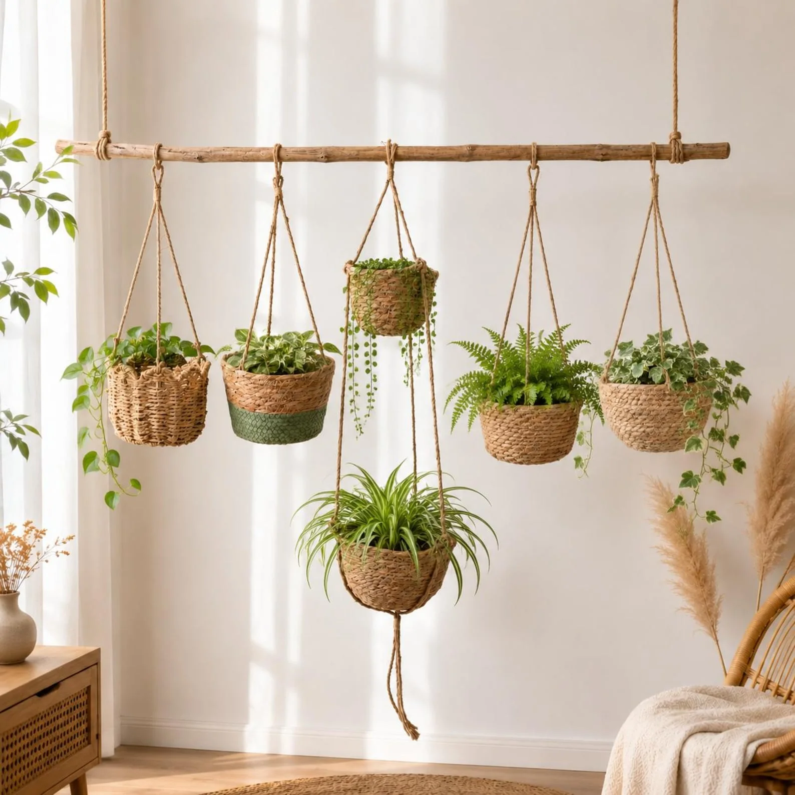 Handwoven Rattan Wall Hanging Basket – Boho Plant Holder