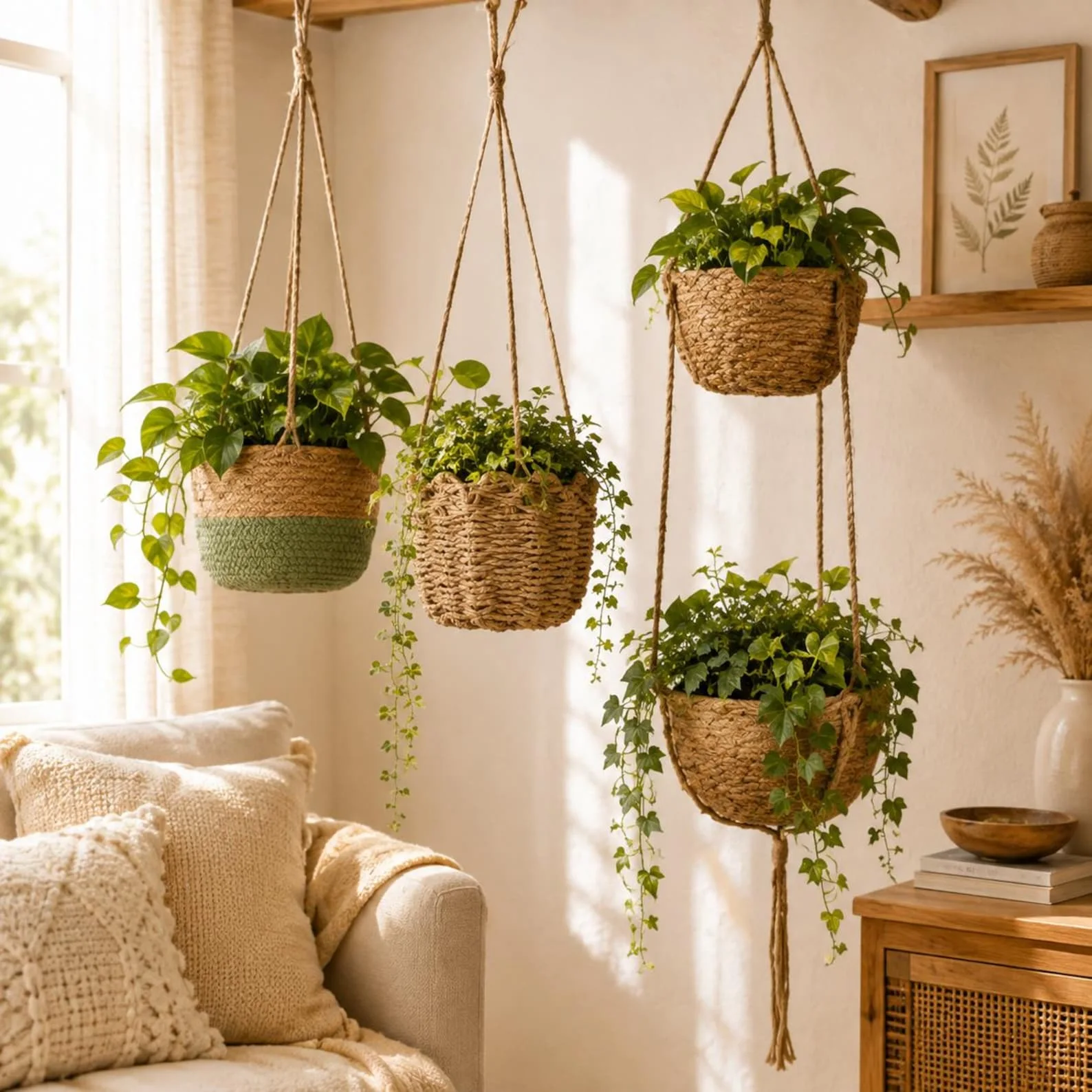 Handwoven Rattan Wall Hanging Basket – Boho Plant Holder