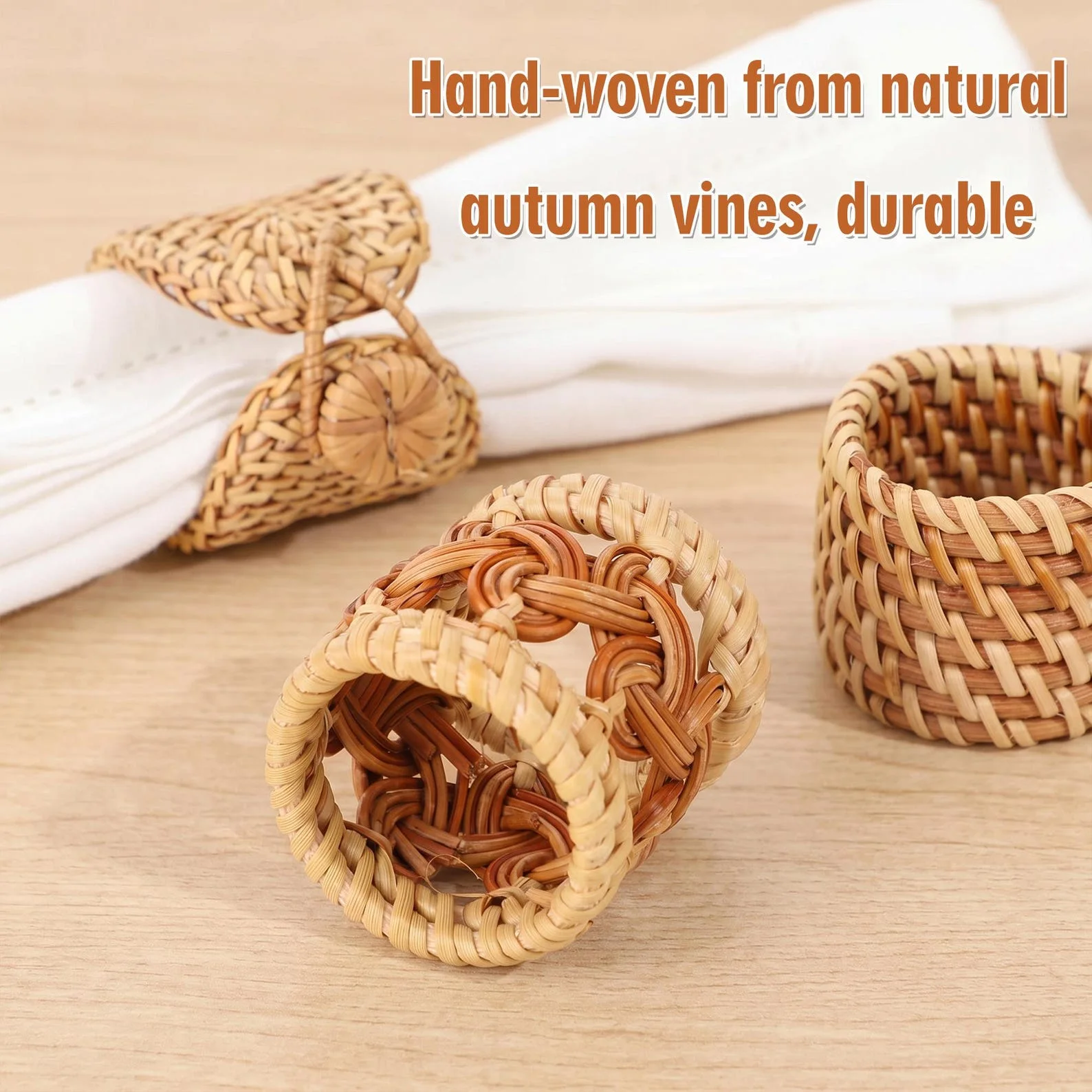 Handmade Wicker Napkin Rings Set – Rustic Boho Table Decor