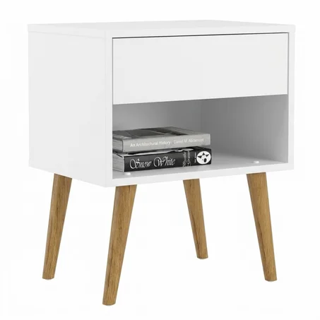 Table de chevet scandinave en MDF avec tiroir et niche de rangement