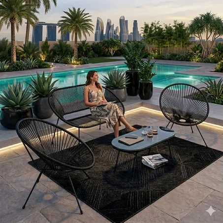 Pack HARON Salon de Jardin Bohème Chic – Ensemble Table & Fauteuils Design Soleil