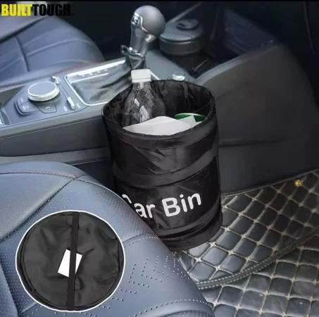 سلة قمامة للسيارة قابلة للطي مانعة للتسرب مع غطاء، كيس نفايات للسيارة محمول مع أكياس قمامة، منظم داخلي للسيارة