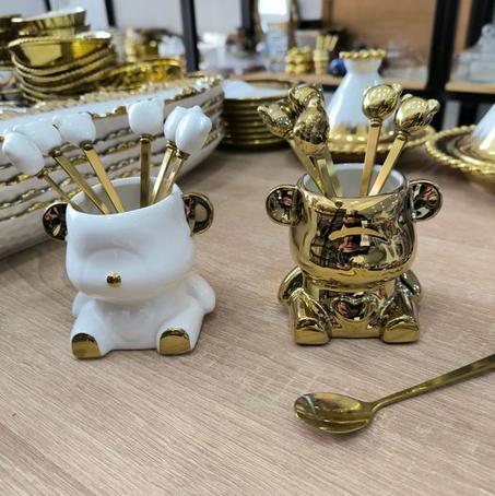 طقم ملاعق وشوك قهوة مع حامل برطمان على شكل دب