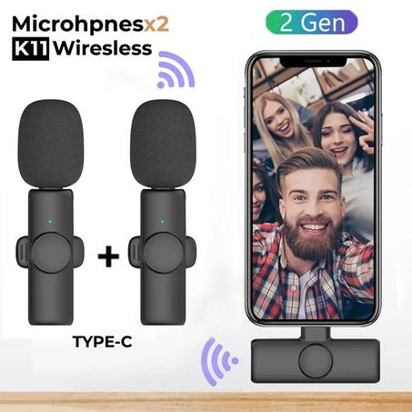 2-Microphones sans fil Lavalier, 2in1 Microphone, iPhone, Android et Mac