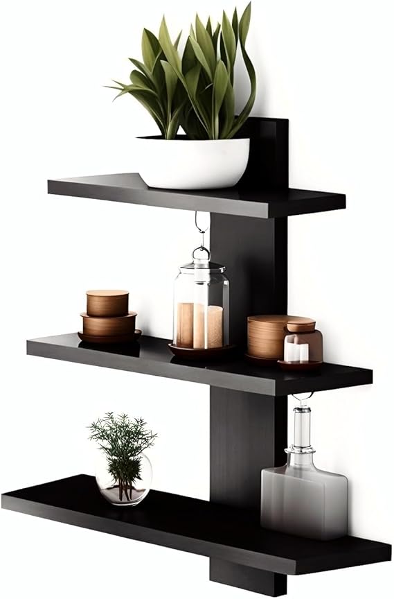 Étagère murale noire en bois MDF