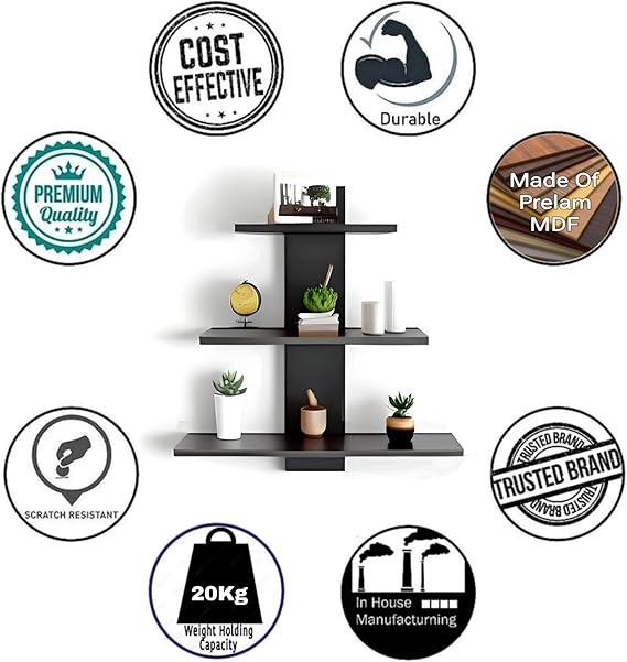 Étagère murale noire en bois MDF