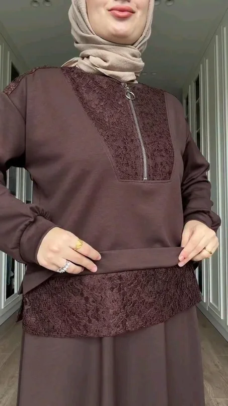 طقم نسائي راقي بالدانتيل 🤎✨