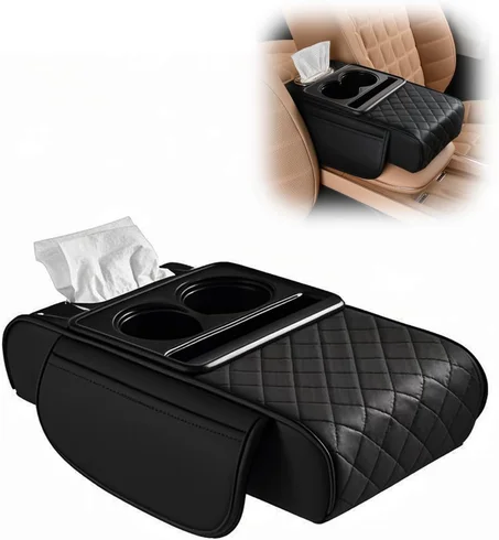 Boîte de rangement pour accoudoir de voiture – Boîte de rangement 2 en 1 pour accoudoir de voiture, boîte de rangement multifonctionnelle pour accoudoir de voiture, coussin d'accoudoir de voi