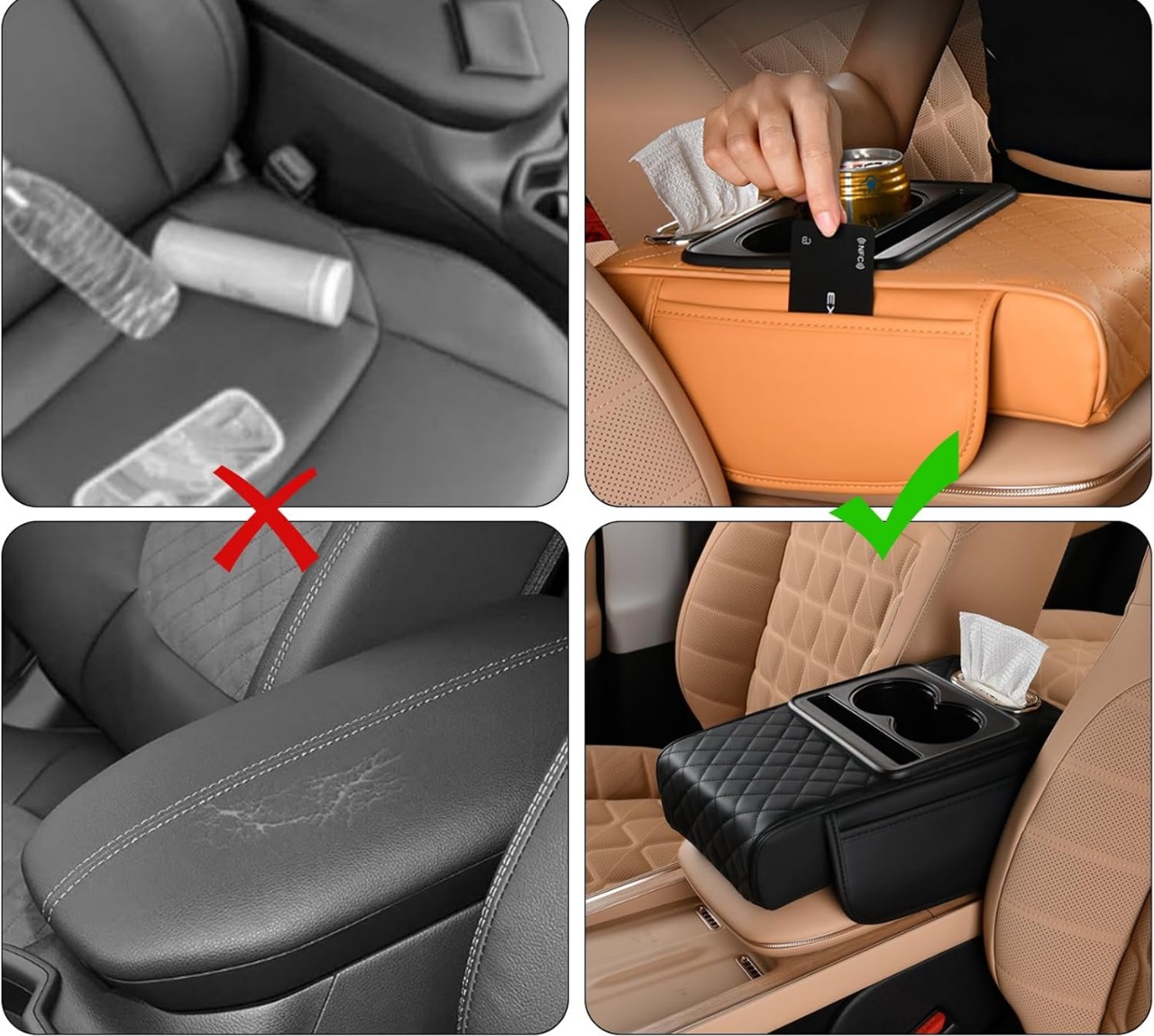 Boîte de rangement pour accoudoir de voiture – Boîte de rangement 2 en 1 pour accoudoir de voiture, boîte de rangement multifonctionnelle pour accoudoir de voiture, coussin d'accoudoir de voi