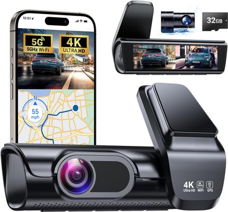 OVAMAN K600 4K Dash Camera with Front and Rear View, 3.59" Screen, GPS, 5G WiFi, Night Vision, 170° Wide Angle, 32GB SD Card, 24H Parking Mode