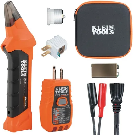 Kit de Buscador de Interruptores de CA Klein Tools ET310KIT, Probador Eléctrico, Probador GFCI, Puntas, Adaptadores y Estuche
