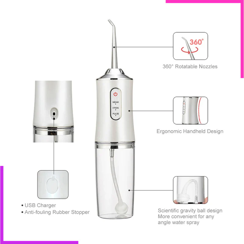 Hydropulseur électrique sans fil pour les dents, nettoyeur buccal portable.