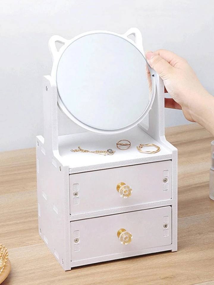 صندوق تخزين مجوهرات - مع مرآة للنساء