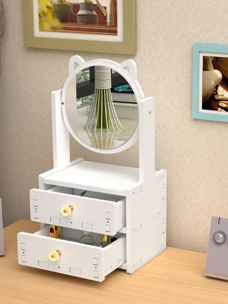 صندوق تخزين مجوهرات - مع مرآة للنساء