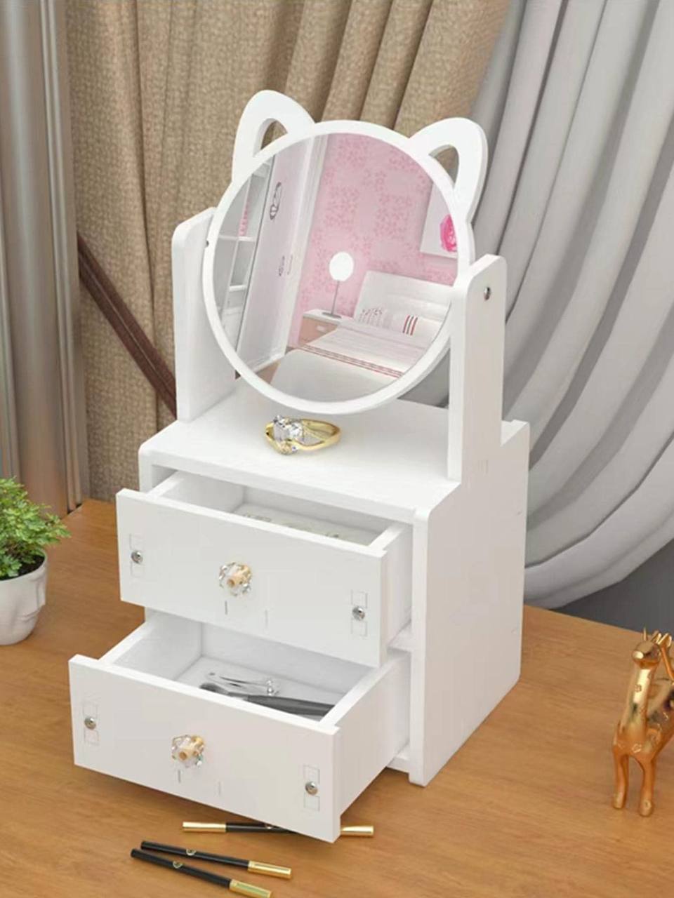 صندوق تخزين مجوهرات - مع مرآة للنساء